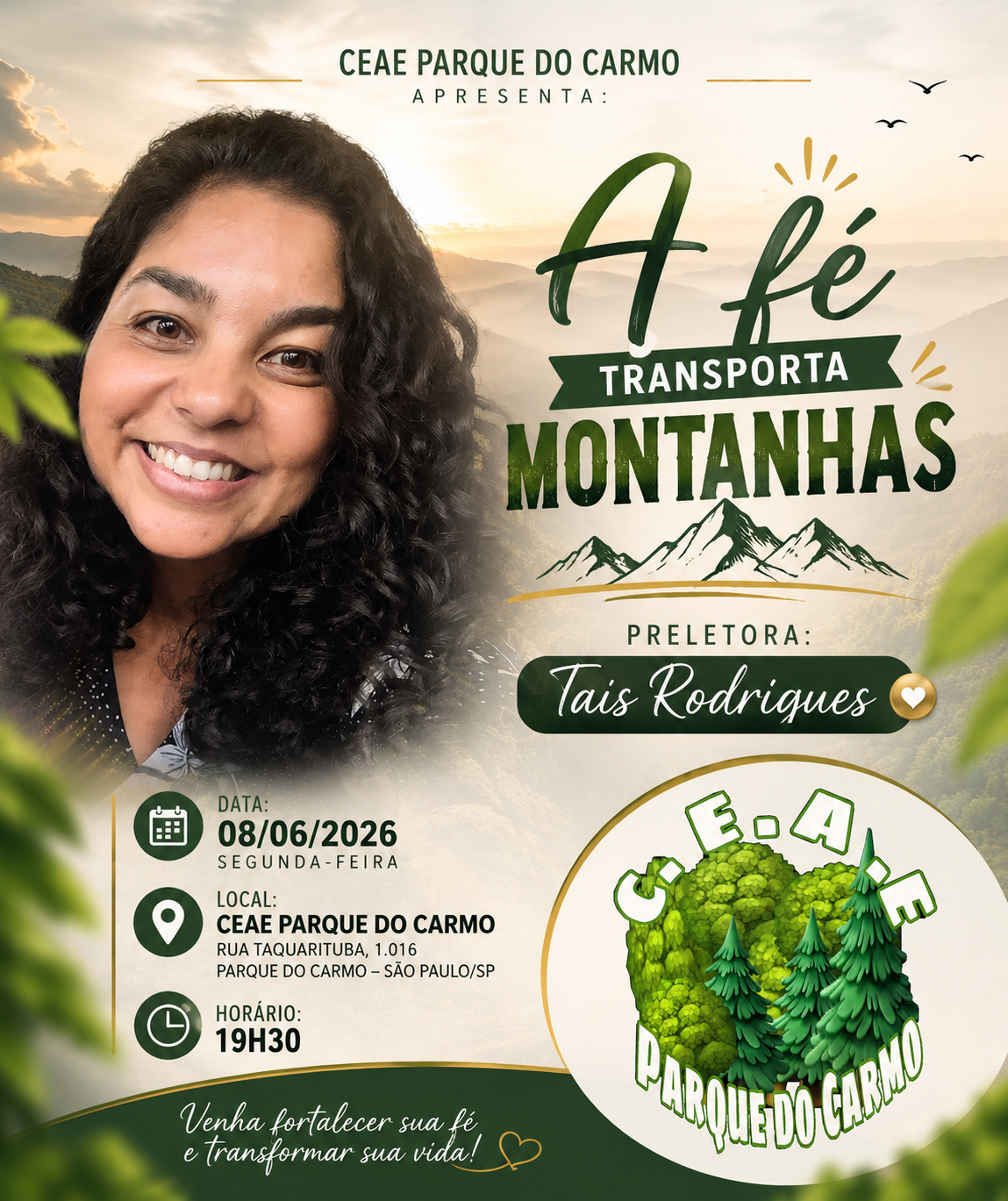 🌿 Palestra Pública – “A Fé Transporta Montanhas” 🌿